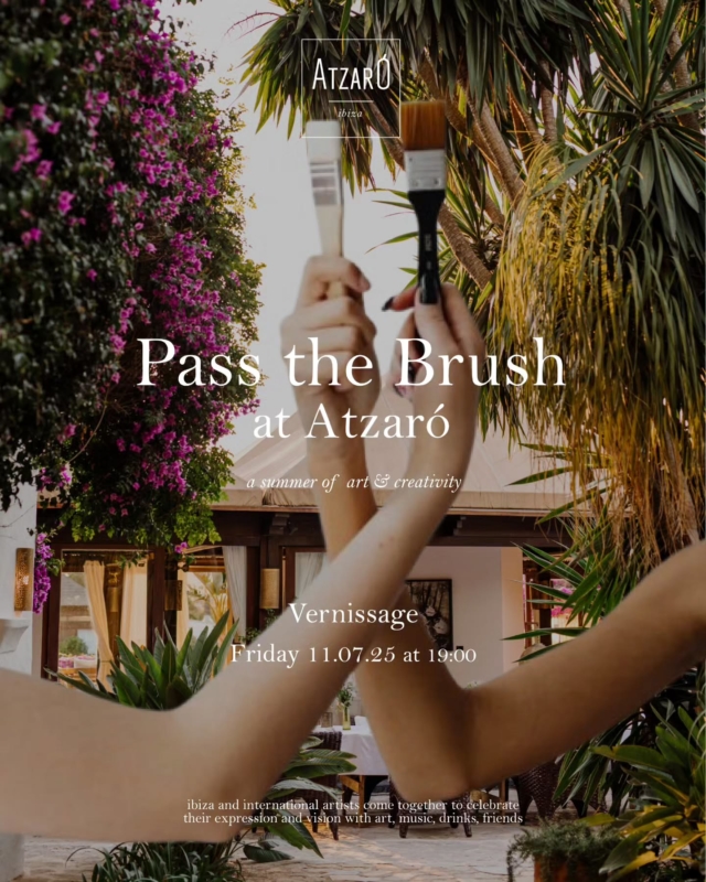 Pass the Brush returns this Friday at Atzaró Agroturismo Hotel

Vernissage, Tonight Friday 11.07.25 from 19:00

This Friday sees renowned artist Joshua Mascolo showcase his work with live painting 

Ibiza and international artists come together to celebrate their expression and vision

Every Friday, at 19:00, the brush will be passed on to the next talents, a new and unique vernissage to enjoy, with drinks, music, and friends, and artist presentations at 20:30

This Art Exhibition, curated by Zeta Kearney, is a rotating showcase of different artistic talents and is at Atzaró Agroturismo Hotel for July and August only

Come and see Ibiza's creative spirit at the Atzaró Summer Restaurant

Reservations
• +34 971 33 88 38
• agroturismo@atzaro.com
• atzaro.com
• explore link in bio

#atzarohotel #atzaroibiza #atzaro #atzarogroup

#ibizaart #naturalluxury #authenticibiza #ibizahotel #ibizaluxuryhotel #ibizaresort #ibizaspa #luxuryhotel #sustainablehotel #wellnesstravel #luxurytravel #ibizabucketlist #ibiza #ibiza2025